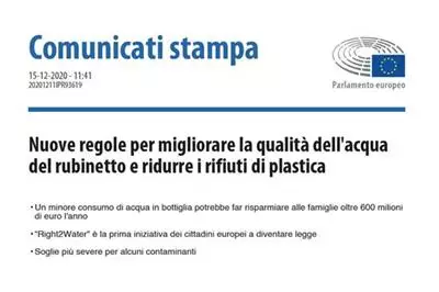 New European Drinking Water Directive. Approval by the European Parliament