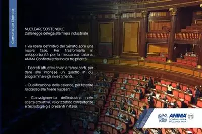 Ddl Nucleare, Anima Confindustria:   «Non solo una scelta energetica. Un passaggio decisivo per lo sviluppo della filiera  industriale italiana»
